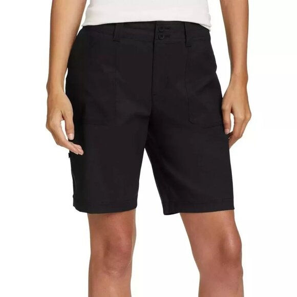 Eddie Bauer Women 16 Stretch UPF 50 Rolled Hem Adjustable Bermuda Shorts Black - Picture 2 of 4